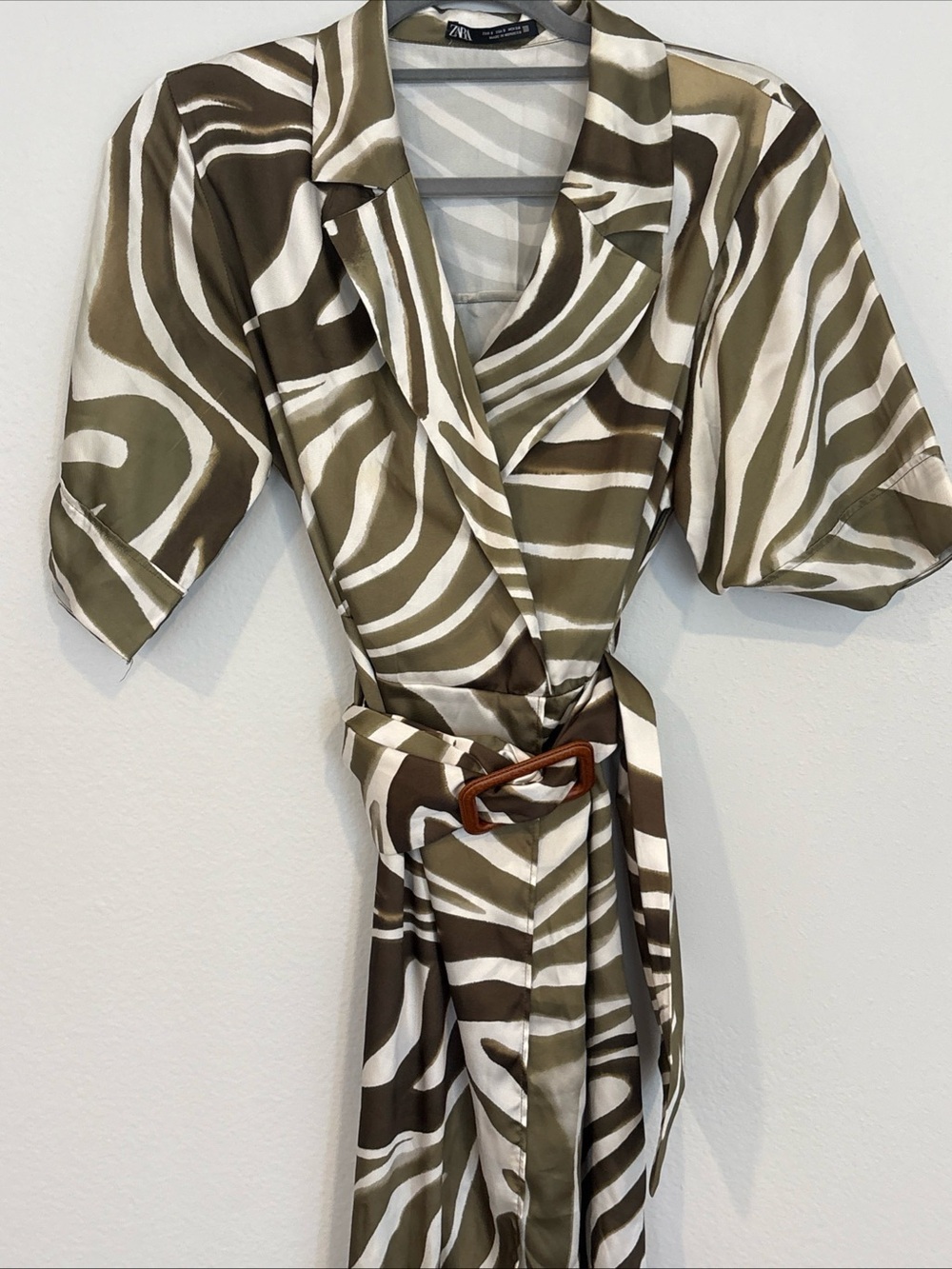 ZARA Olive & White Zebra Print MIDI Wrap dress